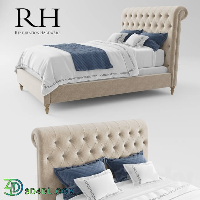 Bed - RH Chesterfield Fabric Sleigh Bed
