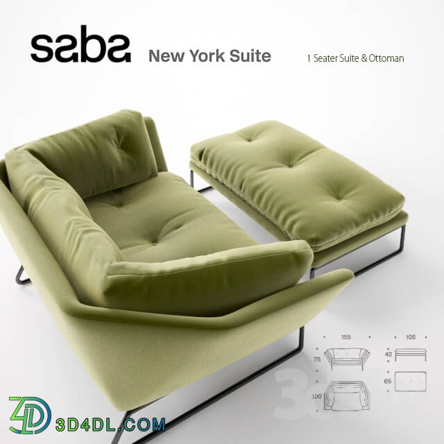 Sofa - New York Suite by Saba Italia - 1 Seater _amp_ Ottoman