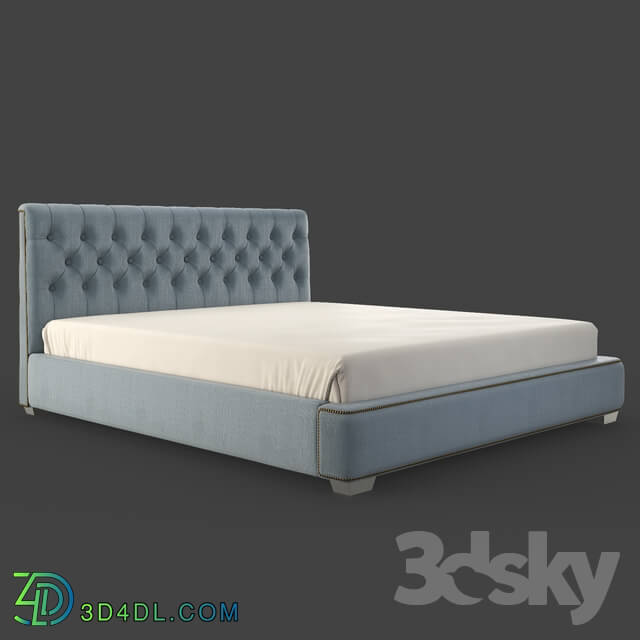 Bed - OM Bed Fratelli Barri MESTRE in cloth gray-blue matting _ART62799-col. 12__ legs in decoration silver leaf_ FB.BD.MES.3
