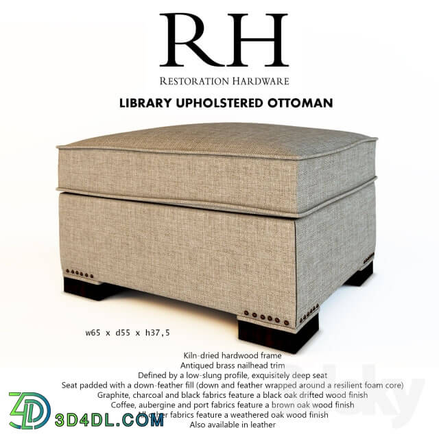 Other soft seating - RH LIBRARY UPHOLSTERED OTTOMAN