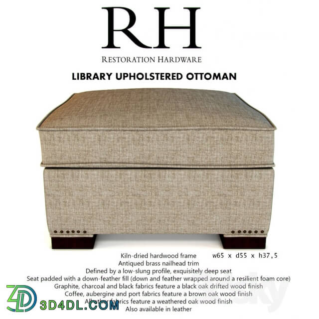 Other soft seating - RH LIBRARY UPHOLSTERED OTTOMAN