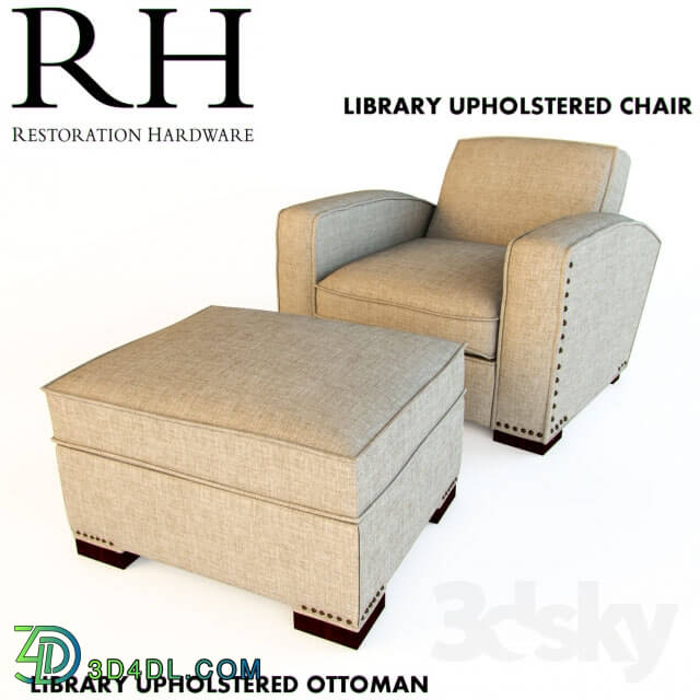 Other soft seating - RH LIBRARY UPHOLSTERED OTTOMAN