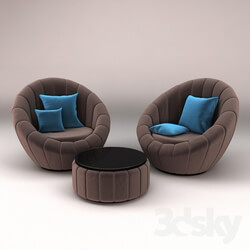 Arm chair - Rounded Armchair With Coffee Table 