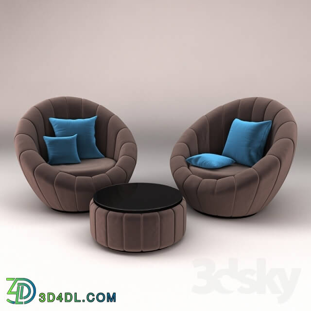 Arm chair - Rounded Armchair With Coffee Table