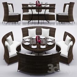 Table _ Chair - RATTAN DINING TABLE SET 2 