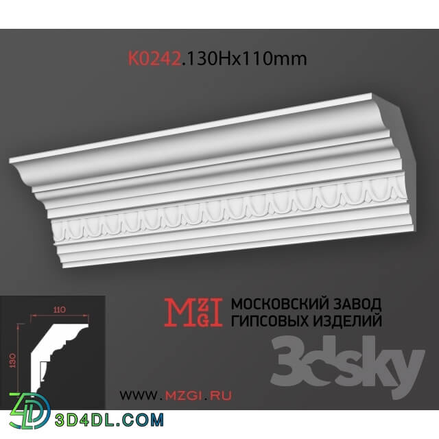 Decorative plaster - Cornices patterned plaster moldings K0242.130Nx110mm