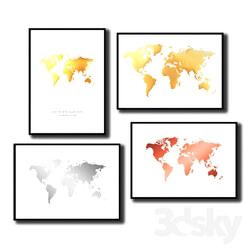 Frame - Posters with the world map in different colors. 