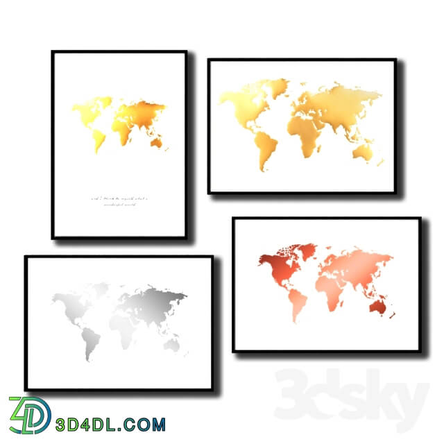 Frame - Posters with the world map in different colors.