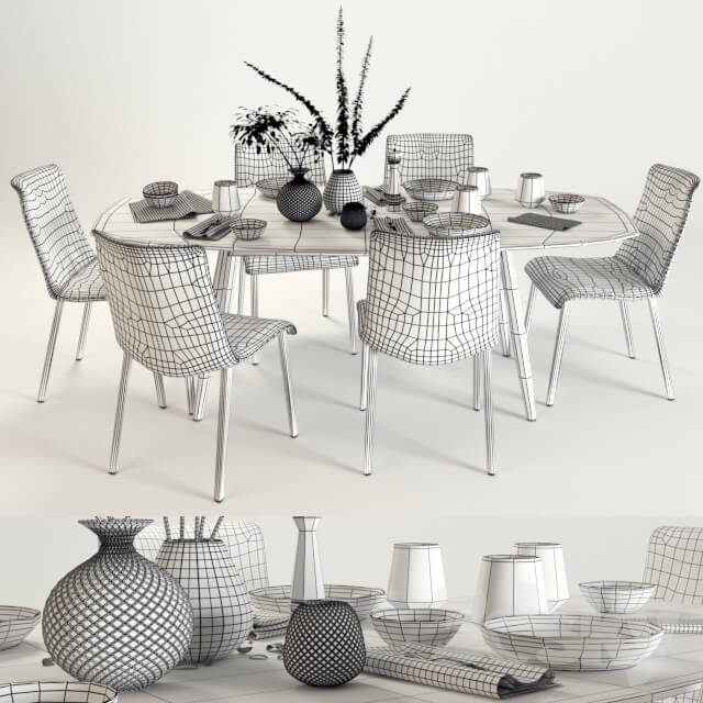 Table _ Chair - Walter Knoll Moualla Table and Liz Wood chair dining set _vray GGX_