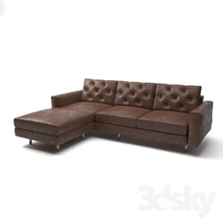 Sofa - Brown leather L-shaped Sofa 