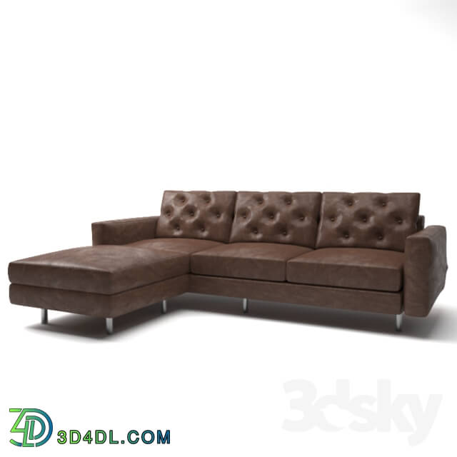 Sofa - Brown leather L-shaped Sofa