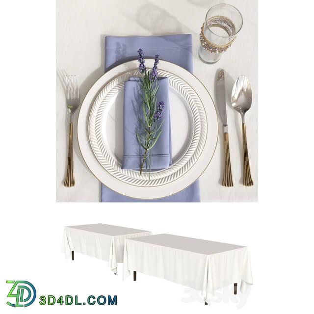 Tableware - Table setting with lavender and fruit.