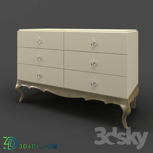 Sideboard _ Chest of drawer - OM Chest Fratelli Barri VENEZIA in pearl cream lacquer finish_ legs and base in silver leaf trim