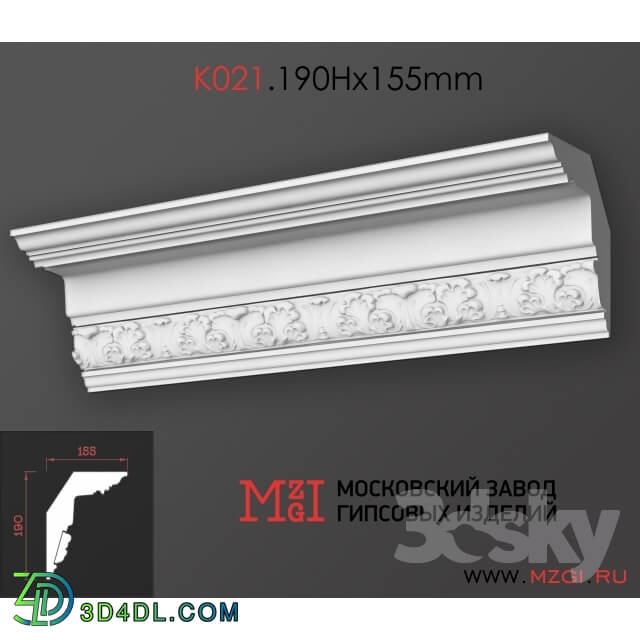 Decorative plaster - Cornices patterned plaster moldings K021.190Hx155mm