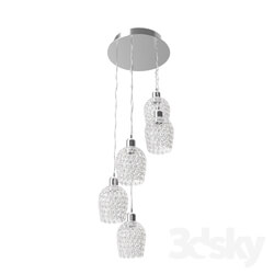 Ceiling light - 94898 Suspension BONARES 1_ 5x60W _E27__ Ø350_ H1500_ steel_ chrome _ glass_ crystal_ chrome_ transparent 