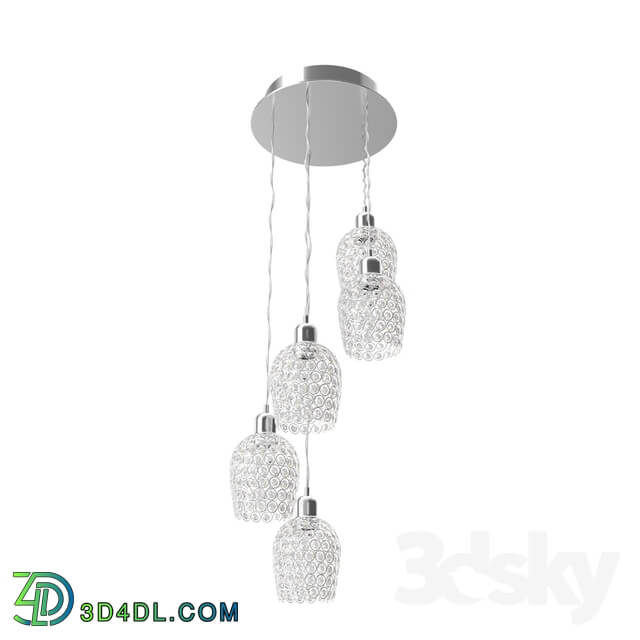 Ceiling light - 94898 Suspension BONARES 1_ 5x60W _E27__ Ø350_ H1500_ steel_ chrome _ glass_ crystal_ chrome_ transparent