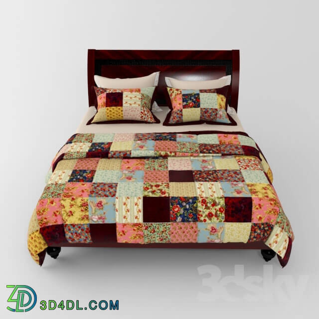 Bed - Bed with a patchwork