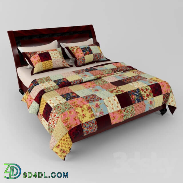 Bed - Bed with a patchwork