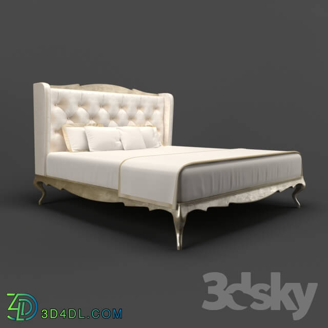 Bed - OM Bed Fratelli Barri VENEZIA in fabric light beige velor _R6012A-40__ silver leaf finish_ FB.BD.VZ.84