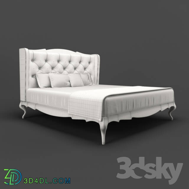 Bed - OM Bed Fratelli Barri VENEZIA in fabric light beige velor _R6012A-40__ silver leaf finish_ FB.BD.VZ.84