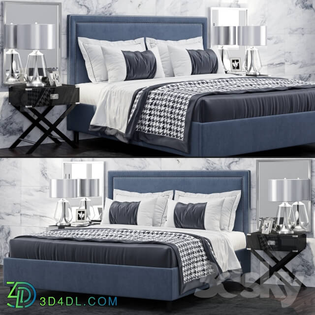 Bed - Bed TOV Furniture Reed Navy Velvet Tufted