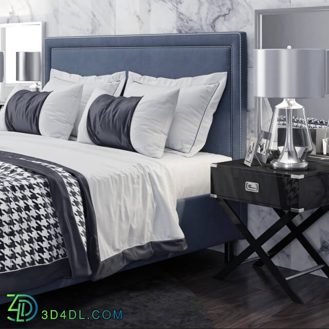 Bed - Bed TOV Furniture Reed Navy Velvet Tufted