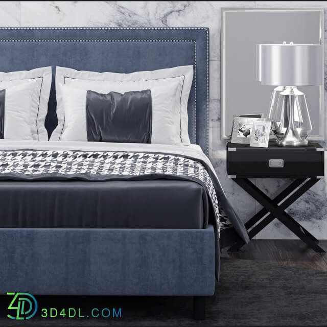 Bed - Bed TOV Furniture Reed Navy Velvet Tufted