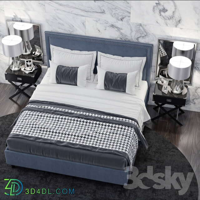 Bed - Bed TOV Furniture Reed Navy Velvet Tufted