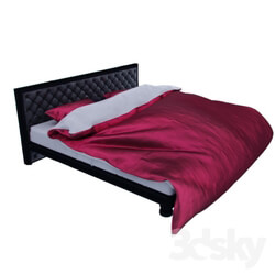 Bed - Wood bed with leather back and silk _ cotton cloth designed 