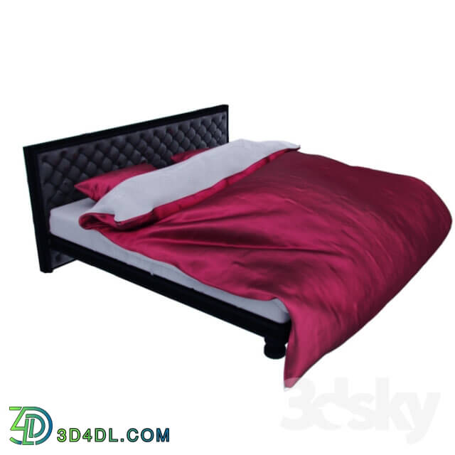 Bed - Wood bed with leather back and silk _ cotton cloth designed