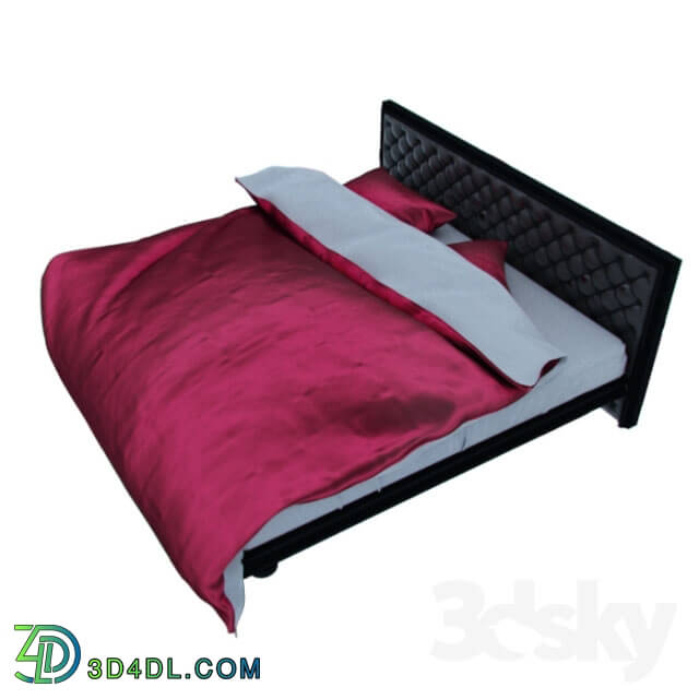 Bed - Wood bed with leather back and silk _ cotton cloth designed