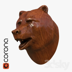 Sculpture - bear head wooden 
