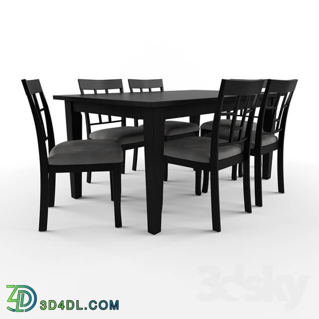 Table _ Chair - 7-Piece Wood Dining Set Black