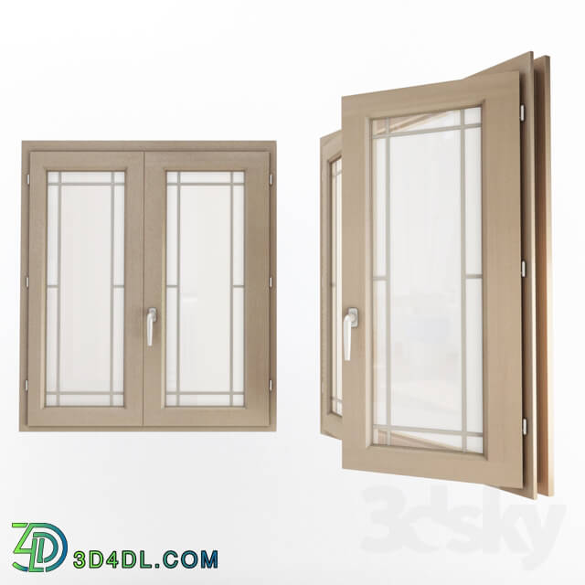 Windows - Beige Double Wooden Windows
