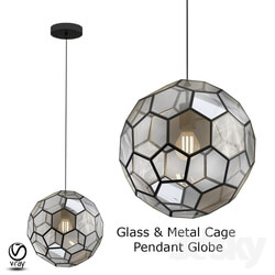 Ceiling light - 2 x Glass _ Metal Cage Pendant Globe 