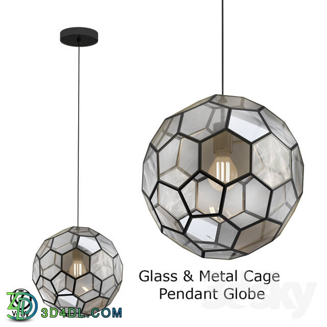 Ceiling light - 2 x Glass _ Metal Cage Pendant Globe