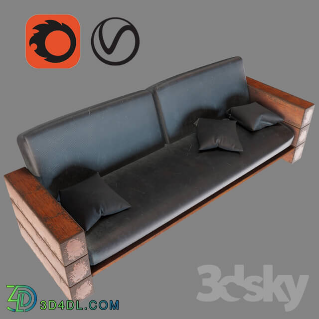 Sofa - Wooden and leather sofa