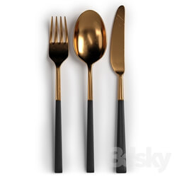 Tableware - Gold Stainless Steel and Black Handle Cutlery Set 
