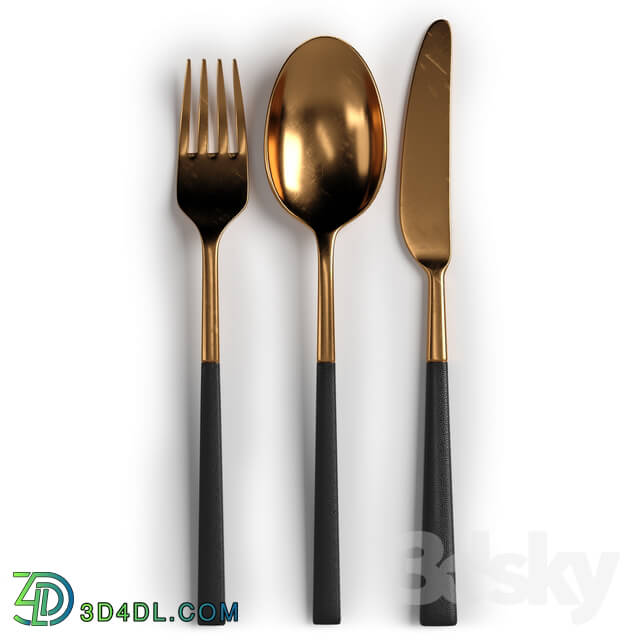 Tableware - Gold Stainless Steel and Black Handle Cutlery Set