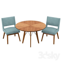 Table _ Chair - 3 Piece Dining Set with Blue Chairs 