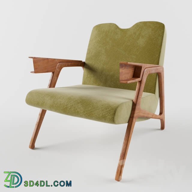 Arm chair - Pair of Armchairs in Moss Green Upholstery by Augusto Romano