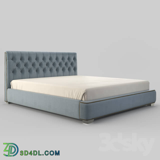 Bed - OM Bed Fratelli Barri MESTRE in cloth gray-blue matting _ART62799-col. 12__ legs in decoration silver leaf_ FB.BD.MES.3