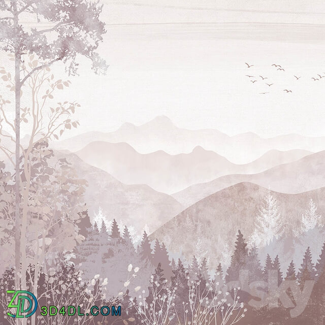 Wall covering - Creativille _ Wallpapers _ Grunge trees and mountains 5153