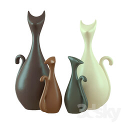 Sculpture - Decorative ceramics. Family of cats. 