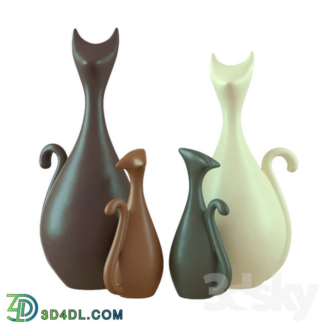 Sculpture - Decorative ceramics. Family of cats.