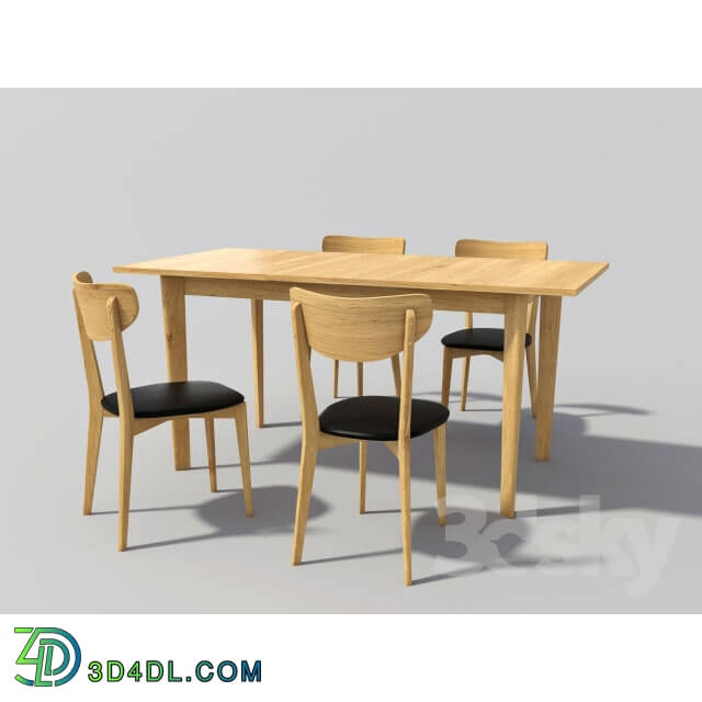 Table _ Chair - Table Hygena Merrick Oak Table and 4 Faux Leather Chairs