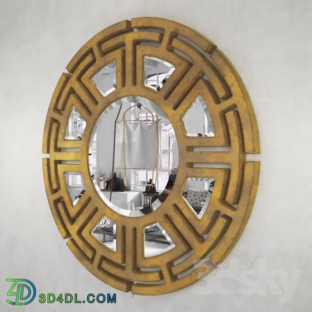 Mirror - Aztec Hollywood Regency Gold Leaf Circular Pattern Wall Mirror