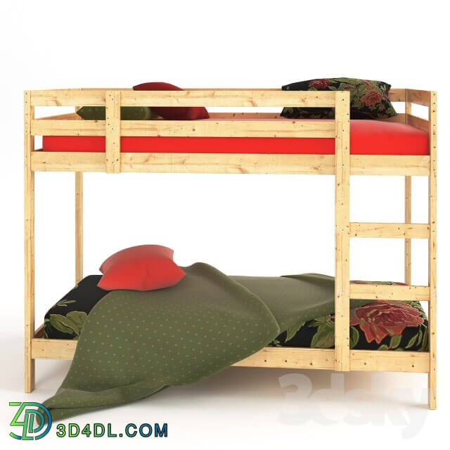 Bed - Frame 2 bunk beds _IKEA MIDAL_ and linens