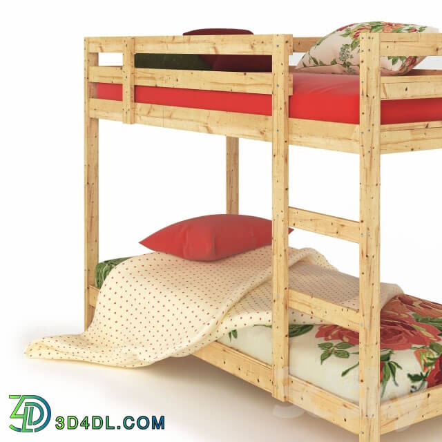 Bed - Frame 2 bunk beds _IKEA MIDAL_ and linens