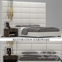 Bed - RH Modern custom rectangular channel extended headboard bed 